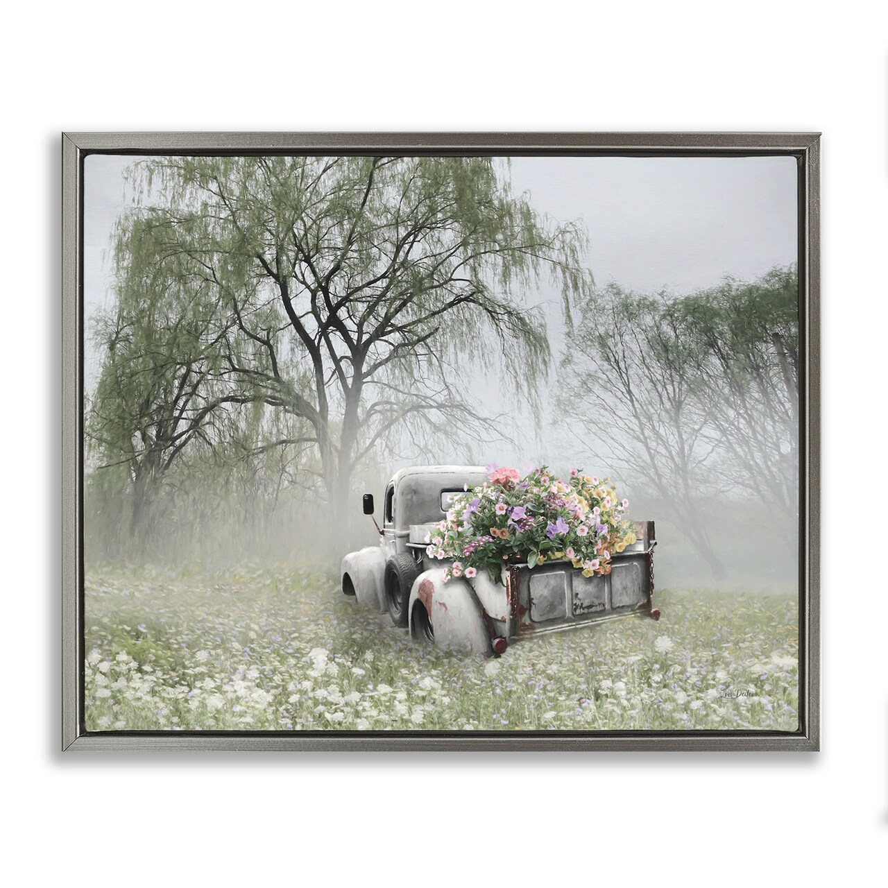 Stupell Industries Overgrown Floral Truck Framed Floater Canvas Wall Art Design by Lori Deiter
